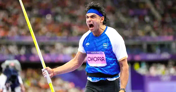 Neeraj Chopra on podium after winning 1st place in men’s javelin throw event 2025