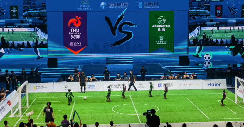 Crowd watches AI-powered football match at RoBoLeague 2025 in Beijing